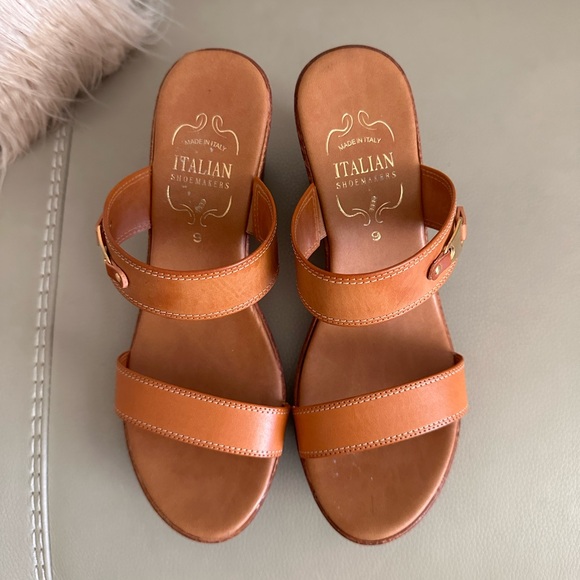 Italian made Leather top slides sandals -never worn - Picture 1 of 4